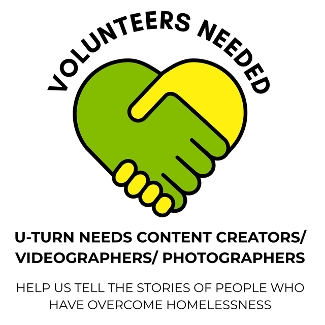 Help U-turn Homeless Ministries with 5 volunteers for video content of homeless clients sharing testimonials.