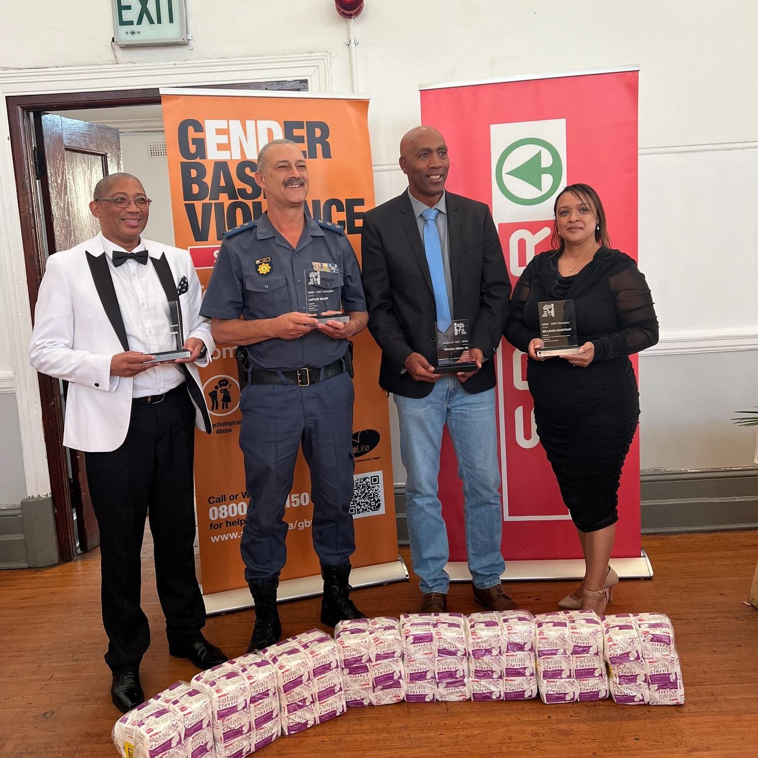 HRSF / GBV Champs :  L-R: Chaplain Eben Mourries / Drakenstein Correctional Centre; Captain Knapp - Vispol Commander Muizenberg, James Albanie - Department of Social Development, Laura Baartman - National Prosecuting Authority