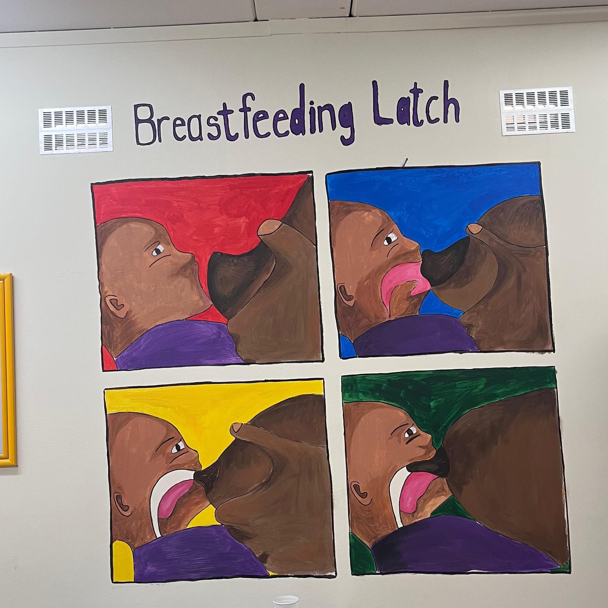 Painting in the Mothers Lodge at the Jhb General. This is s ward where mothers with premature babies stay over so they can be close to their babies. This mural is designed to be used by the nurses when they are educating the mothers about breast feeding