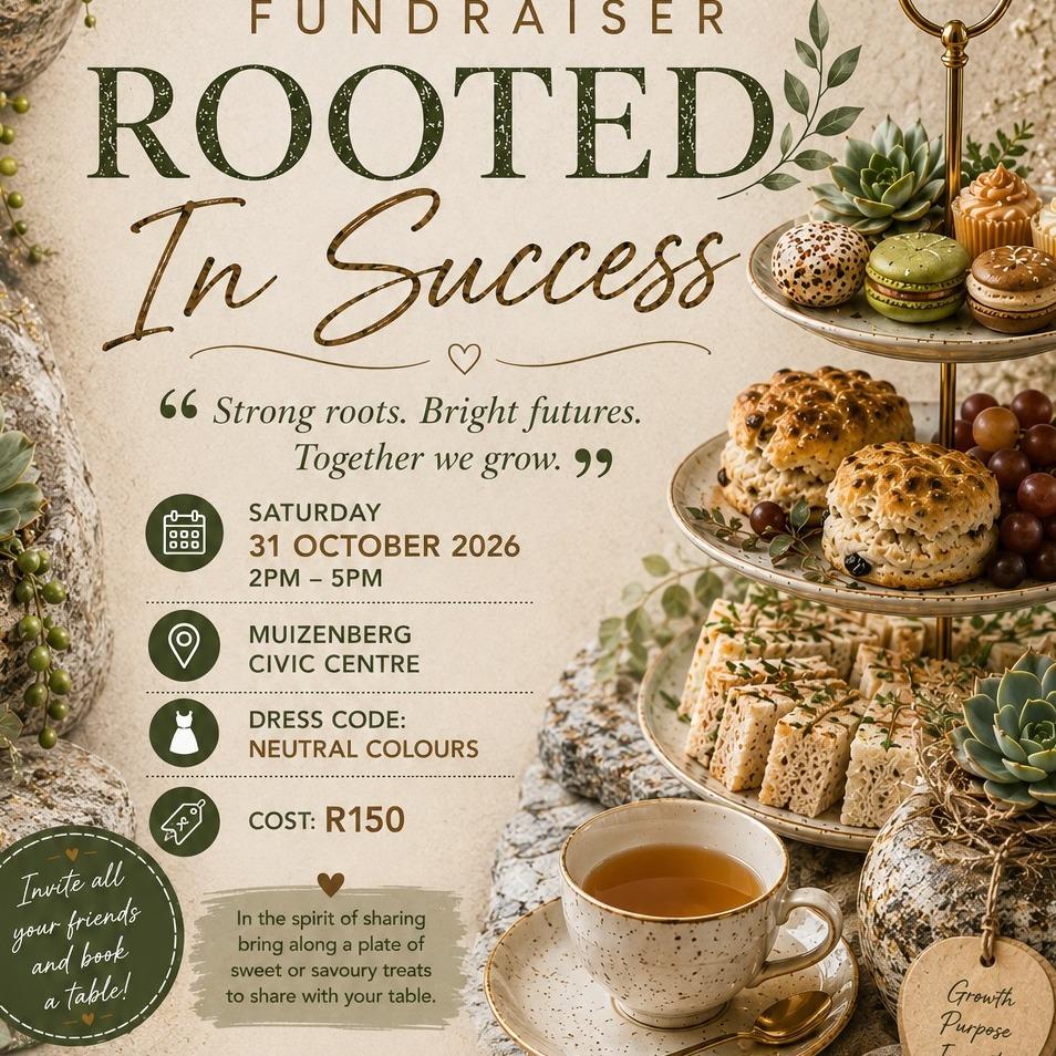 Support our High Tea Fundraiser on 31st October by booking or sponsor a table of 8 via Quicket - contact Letitia on 0217620116