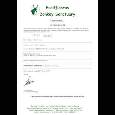 Help Eseltjiesrus Donkey Sanctuary with 5 volunteers for creating tax certificates for our donors