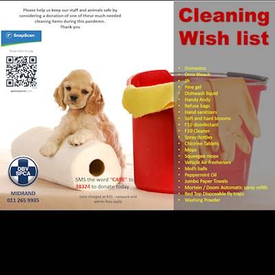 Help Midrand SPCA by Donating items on our Wishlist for keeping our kennels clean and hygenic