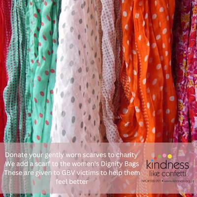 Help Kindness Like Confetti by donating your old scarves for women who've experienced GBV