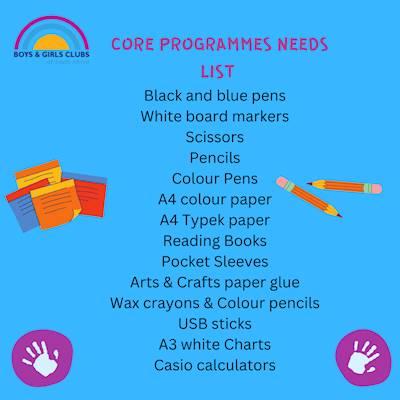 Help Boys & Girls Clubs of South Africa by donating school stationery essentials  for school going children, from grade 1-12