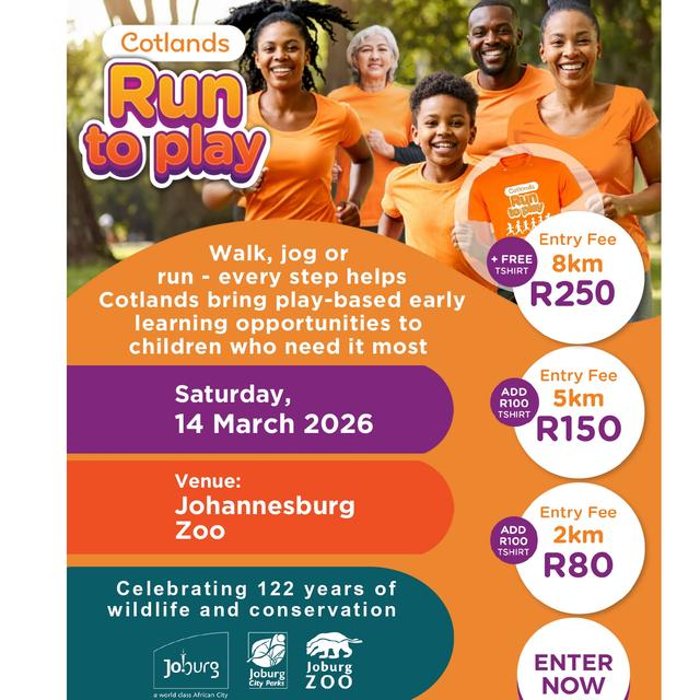 Help Cotlands with 200 volunteers for signing up to walk, jog or run, in our Run to play