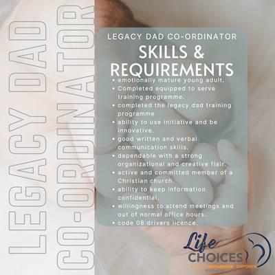 Help Life Choices with 5 volunteers for legacy dad co-ordinator