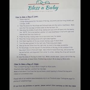 Sewing pattern for Bags of Love (with handles) and Bag of Hope (with a drawstring).