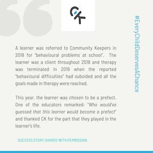 The aim of the therapeutic process is to resolve trauma, build self efficacy and increase resilience as children journey to a place of well-being