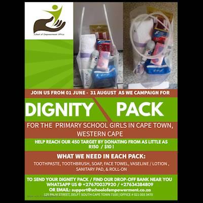Help School of Empowerment NPC by raising 450 DIGNITY PACKS for Girl Child aged between 9 years to13 years