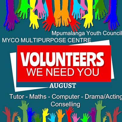 Help Mpumalanga Youth Council Org Drop in Centre with 5 volunteers for Tutor Computer, Mentorship & Counselling