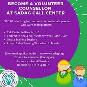 Help South African Depression and Anxiety Group with 20 volunteers for becoming a vounteer in the Suicide Crisis Call Centre.