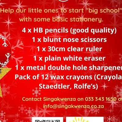 Help Singakwenza Early Childhood Education NPC by donating stationery for for our little ones starting "big school".
