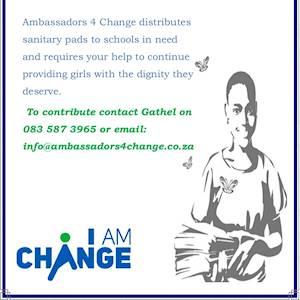 Help Ambassadors4Change by donating sanitary supplies for school girls in the villages around Mafikeng
