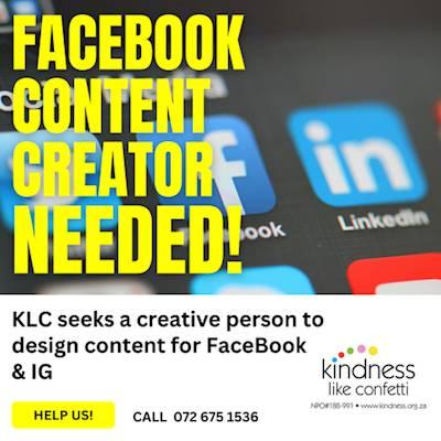 Help Kindness Like Confetti with 5 volunteers for Facebook content creation